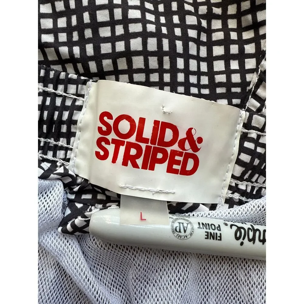 Solid & Striped Men's Swim Trunks in Black & White Grid Print Size Large